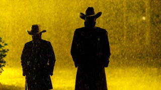 Two people rain hat tree - a yellow light free wallpaper