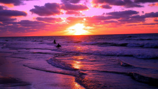 Couple surfboards wave beach sunset - bascove free wallpaper