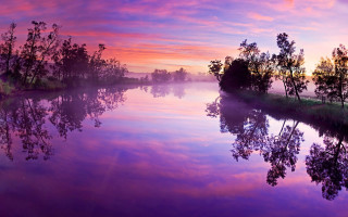 River purple sky trees sunset - mystical free wallpaper