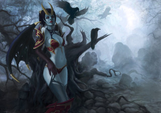 Woman costume forest bird crow - dark fantasy art free wallpaper