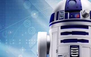Robot blue background white red - a white robot free wallpaper
