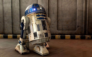 Robot standing wall door background - a robot free wallpaper