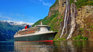 Cruise ship waterfall mountains man - the boat free wallpaper