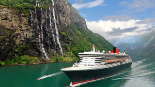 Cruise ship waterfall mountain scenery - a waterfall in the background free wallpaper