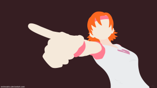 Woman red hair pointing black - her finger free wallpaper