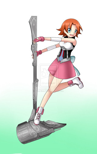 Cartoon girl pink dress leaning - kinetic art free wallpaper