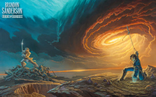 People hill sky painting giant - two person free wallpaper
