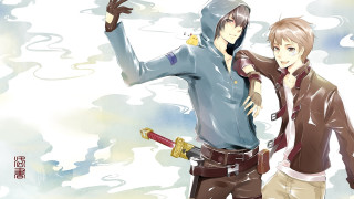 Couple people standing water sky 2 - anime style free wallpaper