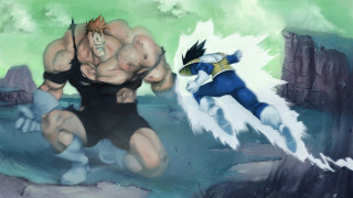 Man dragon fight rocky area - a green sky in the background free wallpaper