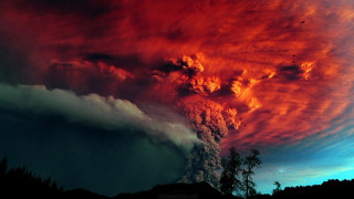 Volcano smoke steam night forest - apocalyptic free wallpaper