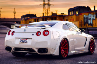 White car train track sunset - rim free wallpaper