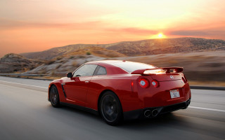 Red sports car sunset mountains 3 - sunset free wallpaper