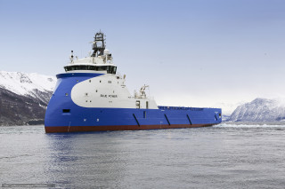 Large blue and white boat - hard surface free wallpaper