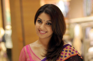Woman pink purple sari smiling - ella guru free wallpaper