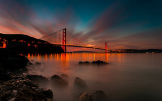 Bridge night long exposure water - the bridge free wallpaper
