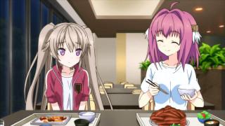 Anime girls eating food restaurant 2 - official art free wallpaper for desktop