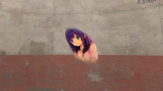 Purple haired girl graffiti school - a gray wall behind her free wallpaper