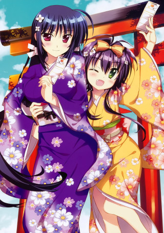 Women kimonos blue sky clouds - cloud free wallpaper