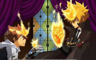 Anime characters window purple curtain - object free wallpaper