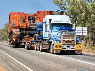 Large truck autumn sky city - epic scale free wallpaper