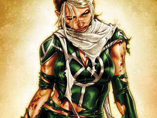 Woman green outfit sword yellow - aleksi briclot free wallpaper