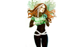 Woman long hair green shirt - her waist free wallpaper