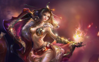 Woman costume fire wand flame - league of legends concept art free wallpaper