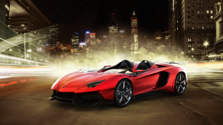 Red sports car city night 3 - matte drawing free wallpaper