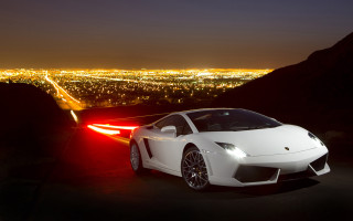 White sports car night road - rim free wallpaper