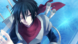 Man black hair red scarf - a character portrait free wallpaper