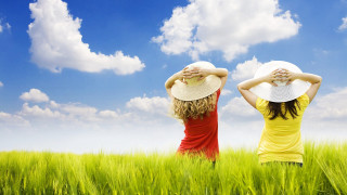 Women yellow shirts hats field - florianne becker free wallpaper