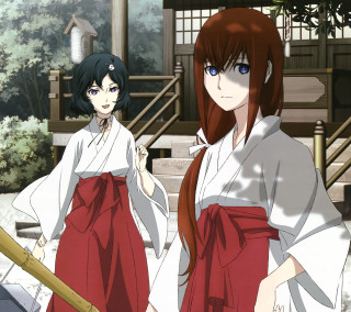 Anime girls kimonos building wooden - front free wallpaper