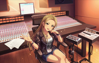 Girl mixing desk microphone sound - desk free wallpaper
