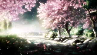 River bridge trees light shining - a painting of a river free wallpaper