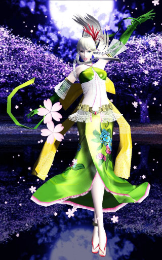 Woman green dress flowers moon - an ambient occlusion free wallpaper