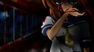 Woman blood face tie hallway - bloody free wallpaper