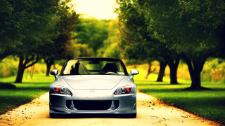 Car parked road park trees - clean free wallpaper