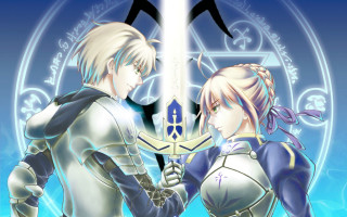 Anime characters swords facing blue - two anime character free wallpaper