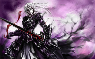 Woman black white dress sword - a red ribbon free wallpaper