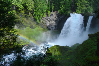 Waterfall rainbow trees nature impressionist - douglas robertson bisset free wallpaper