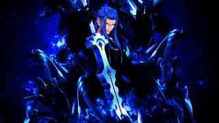 Blue haired swordman glowing armor - vanita free wallpaper