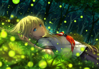 Girl laying grass fireflies forest - firefly free wallpaper
