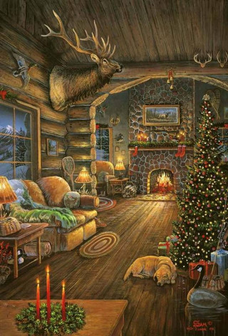Christmas tree fireplace deer dog - a dog free wallpaper