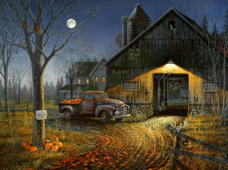 Truck barn night full moon - edward lamson henry free wallpaper