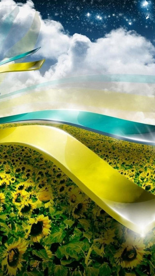 Sunflower field sky yellow ribbon - a detailed matte painting free wallpaper