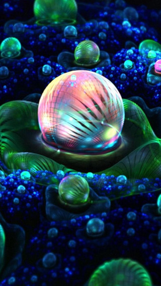 Colorful ball floating blue pond - psychedelic art free wallpaper