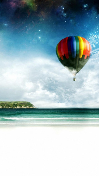 Rainbow balloon beach night sky - balloon free wallpaper