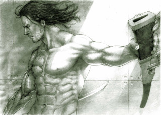 Man holding knife tool drawing - a pencil sketch free wallpaper