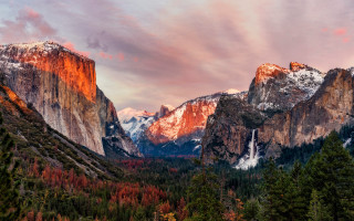 Mountain waterfall sunset clouds sky - a sunset in the background free wallpaper