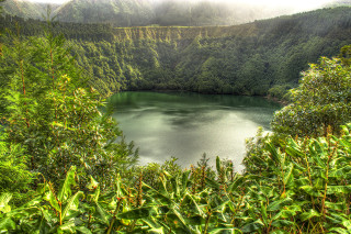 Lake green trees mountains cloudy - a cloudy sky above free wallpaper